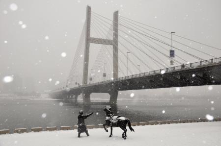       這是12月3日拍攝的吉林省吉林市臨江門(mén)大橋雪中景觀。